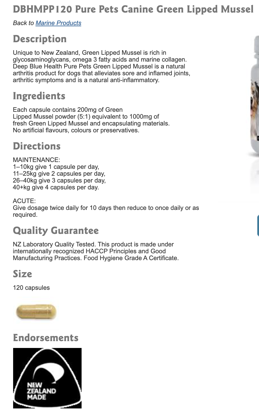 GREEN LIPPED MUSSEL capsules for Dogs